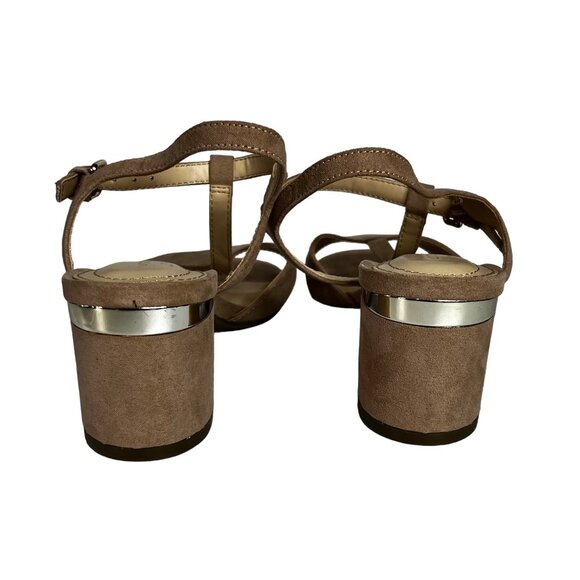 Liz Claiborne Lambert Sandals Womens Size 6.5 Tan Block Heel Suede - Picture 6 of 10